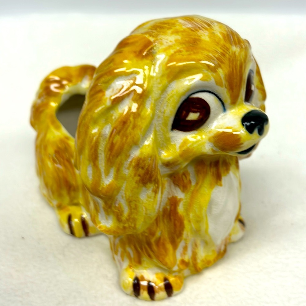 Vintage 6” ceramic hand painted Pekingese shaped planter made in Japan